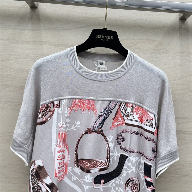 H**me5 patchwork silk cashmere t-shirt in grey