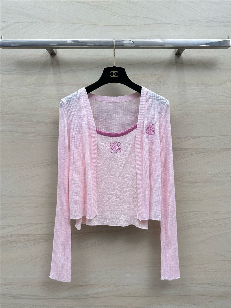 L0ew* pink logo linen yarn cardigan