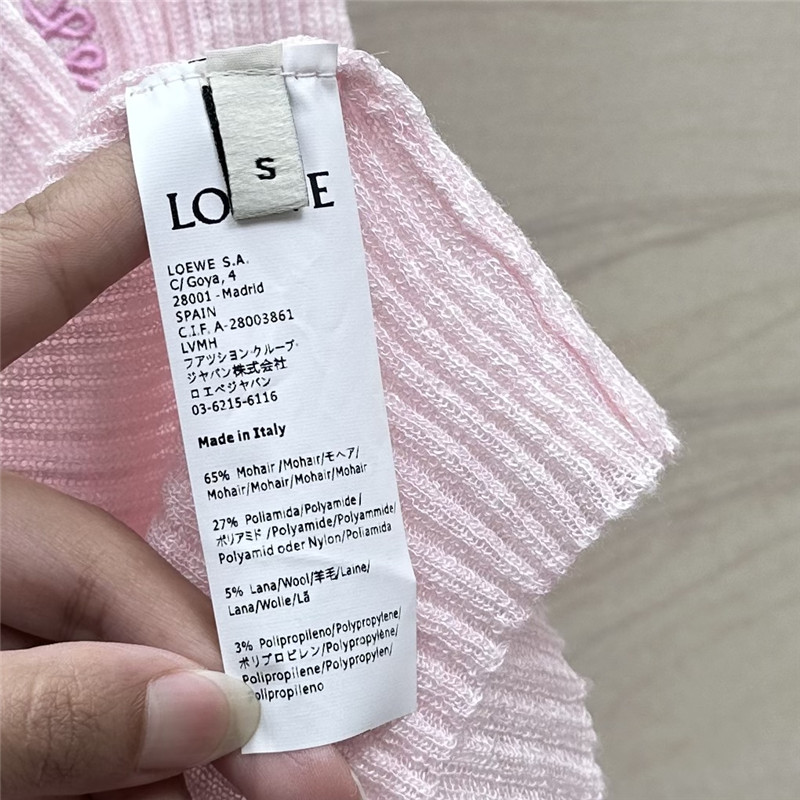 L0ew* pink logo linen yarn cardigan