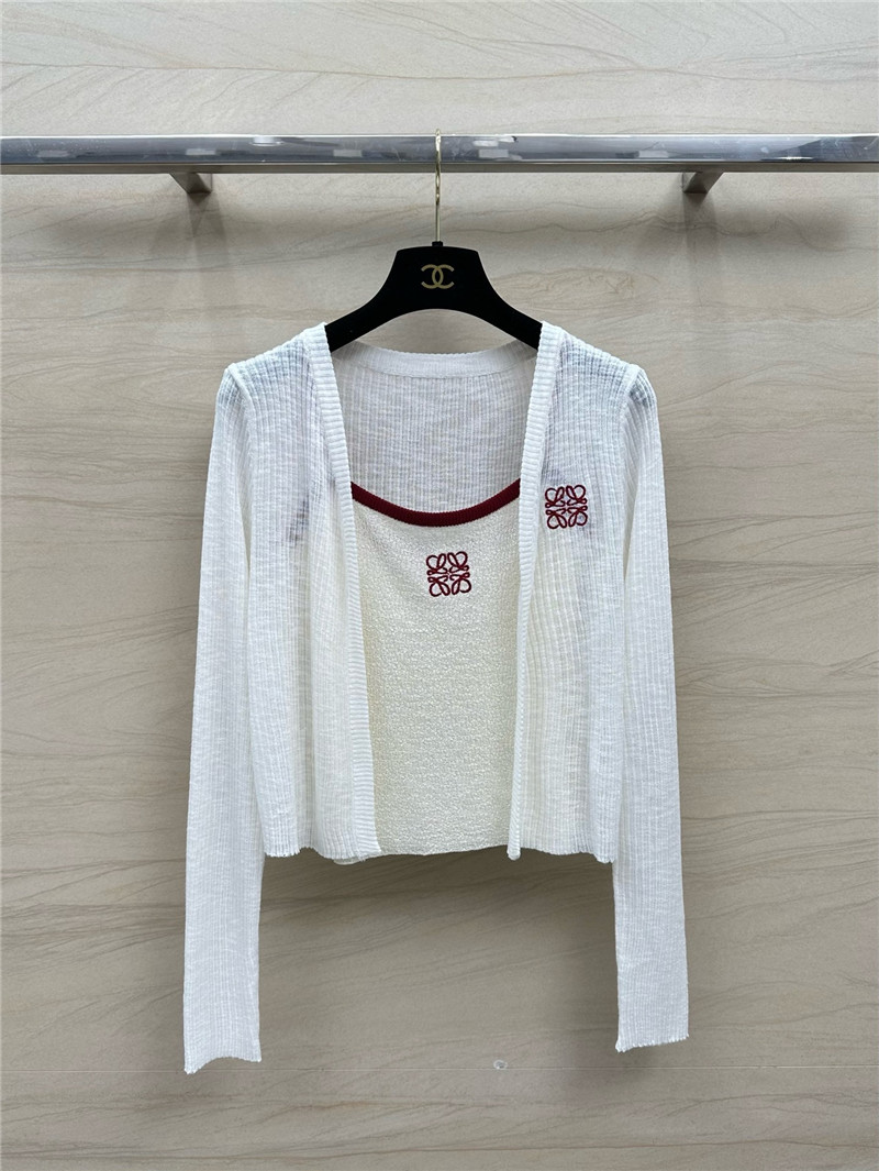 L0ew* logo linen yarn cardigan white