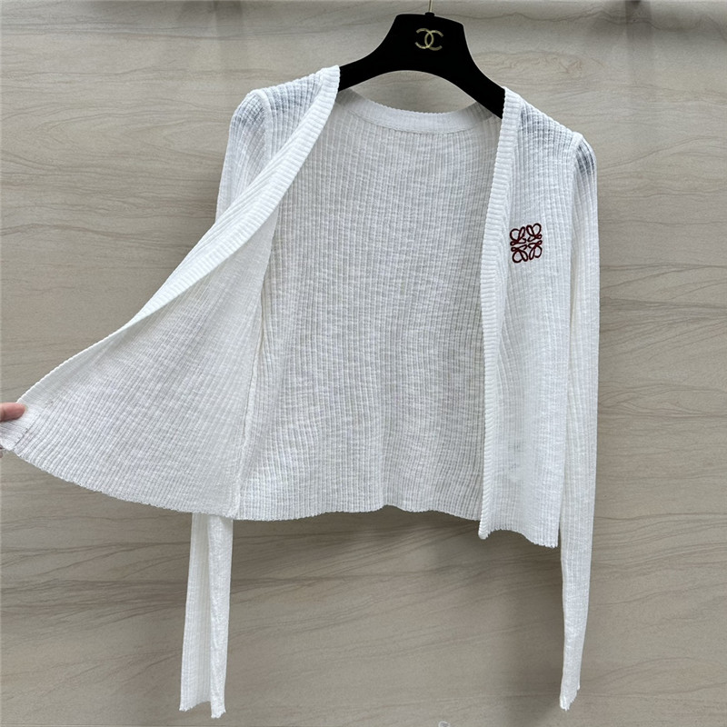 L0ew* logo linen yarn cardigan white