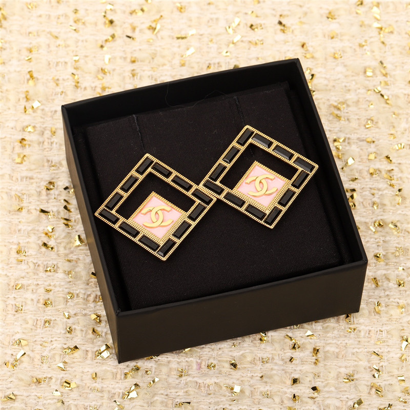 Chanel diamond square rhinestone pink earrings