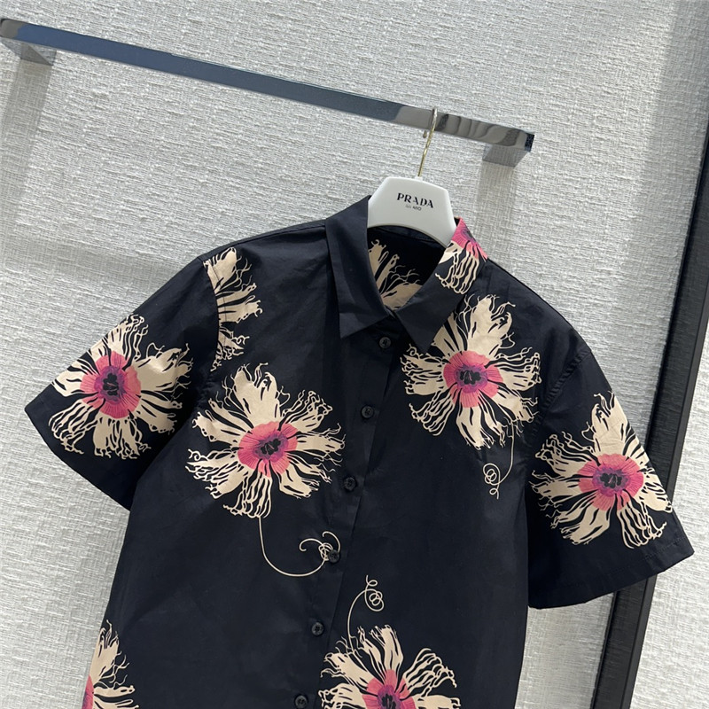 Pra*a black floral print short sleeve shirt replica d&g clothing