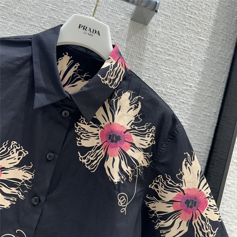 Pra*a black floral print short sleeve shirt replica d&g clothing