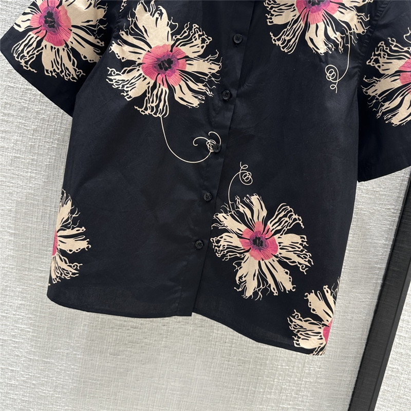 Pra*a black floral print short sleeve shirt replica d&g clothing