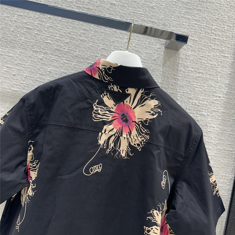 Pra*a black floral print short sleeve shirt replica d&g clothing