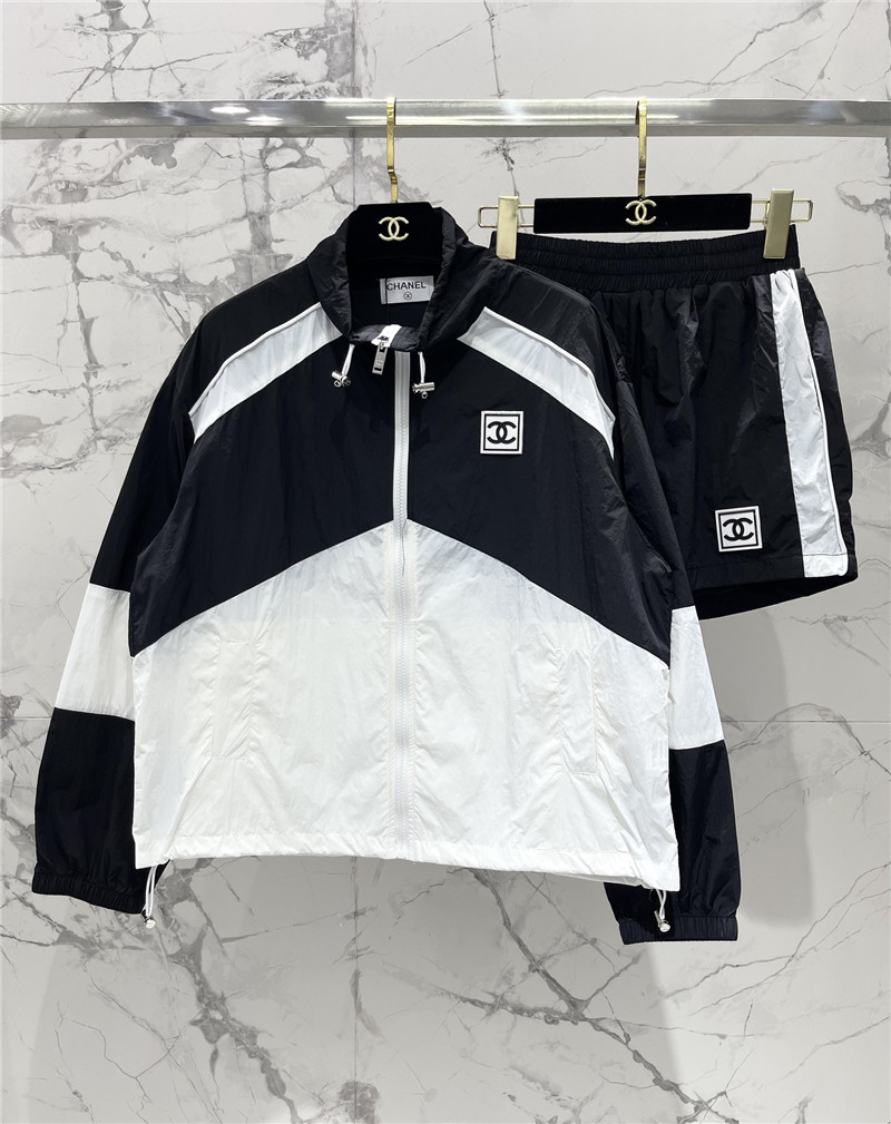 Ch**el contrasting color jacket + shorts set replica clothes