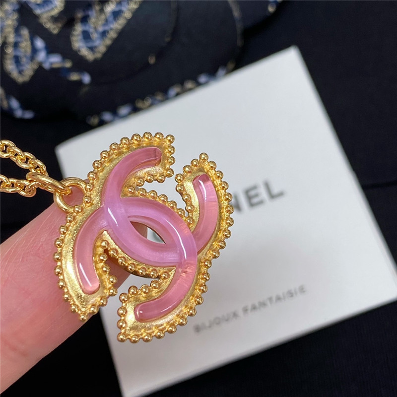 Ch**el pink glass double c necklace