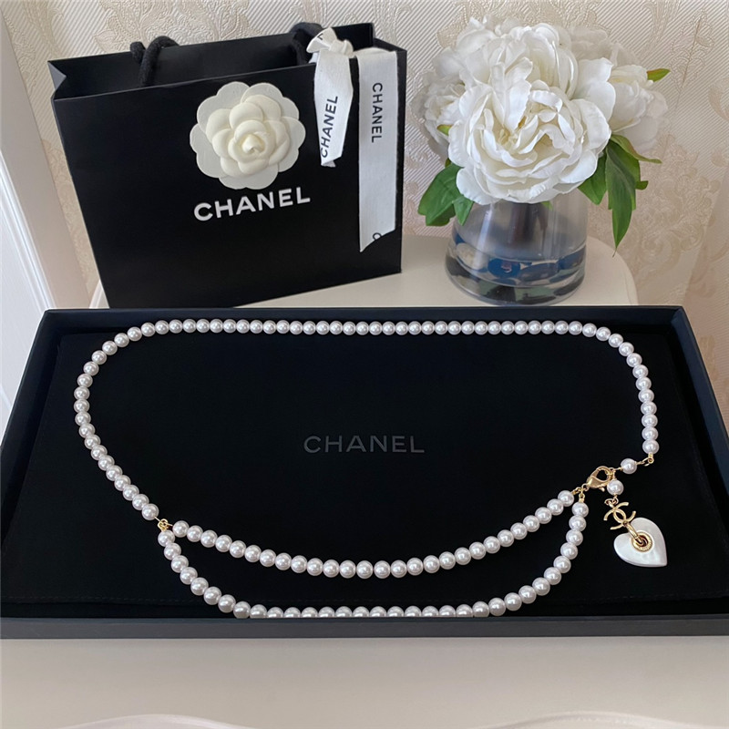 Ch**el double c white love pearl waist chain