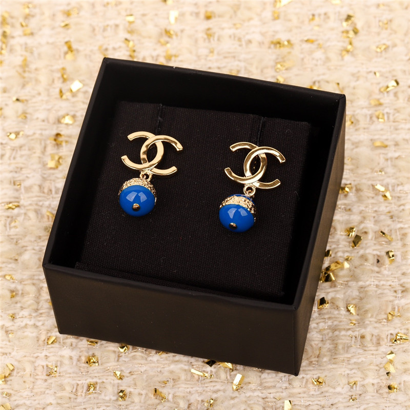 Ch**el blue pearl double c earrings