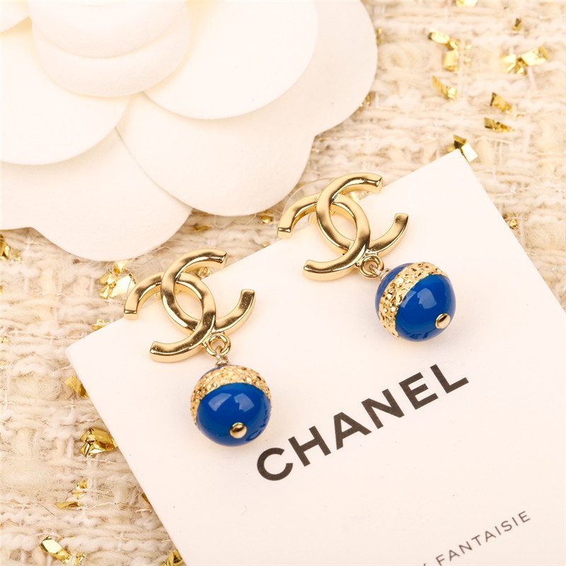 Ch**el blue pearl double c earrings