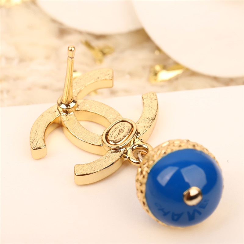 Ch**el blue pearl double c earrings