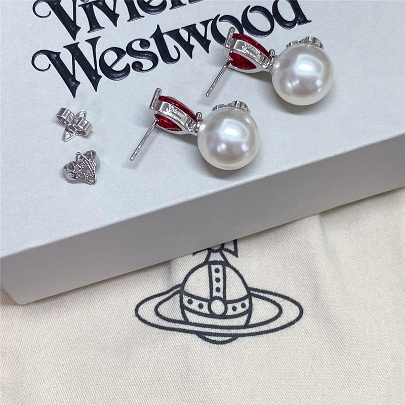 vivienne westwood heart D1am0nd saturn pearl stud earrings