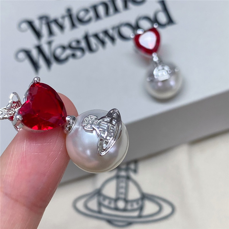 vivienne westwood heart D1am0nd saturn pearl stud earrings