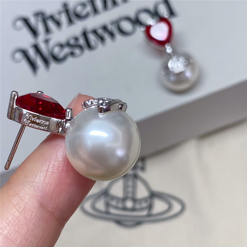 vivienne westwood heart D1am0nd saturn pearl stud earrings