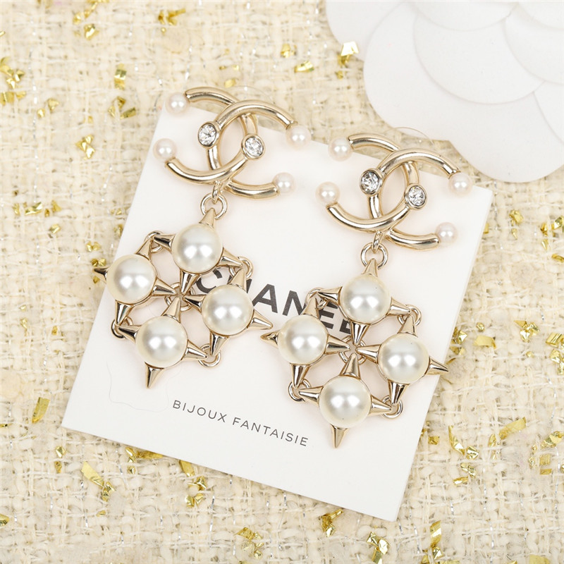 Ch**el handmade pearl double c stud earrings