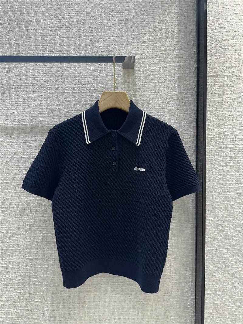 M1um1u contrast stripe cable knit polo top replica clothes