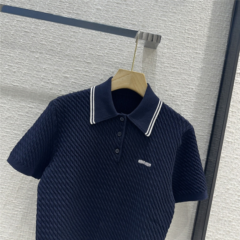 M1um1u contrast stripe cable knit polo top replica clothes