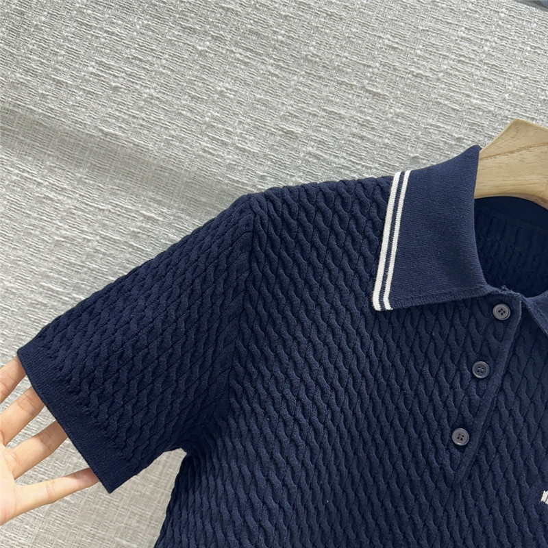 M1um1u contrast stripe cable knit polo top replica clothes