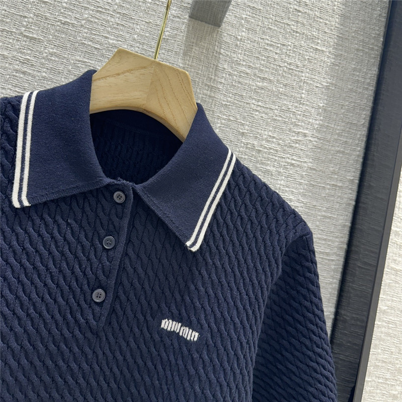 M1um1u contrast stripe cable knit polo top replica clothes
