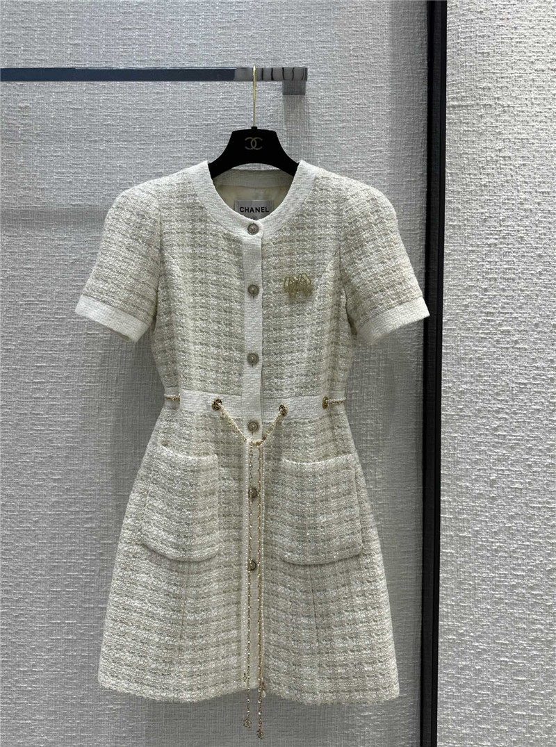 Ch**el woven plaid tweed jacket dress replica clothing