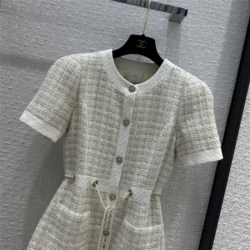 Ch**el woven plaid tweed jacket dress replica clothing
