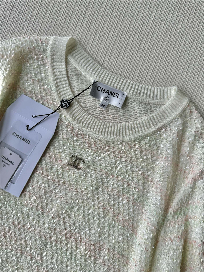 Ch**el new bling beads embellished short-sleeved replica clothing