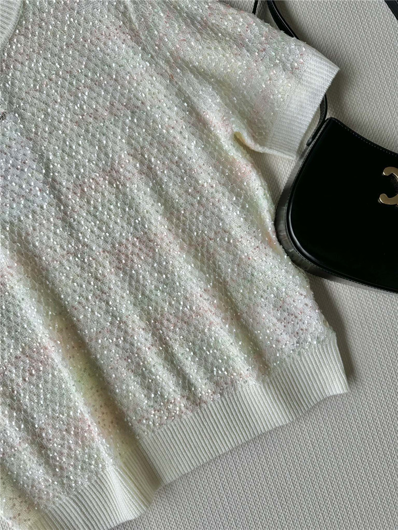 Ch**el new bling beads embellished short-sleeved replica clothing