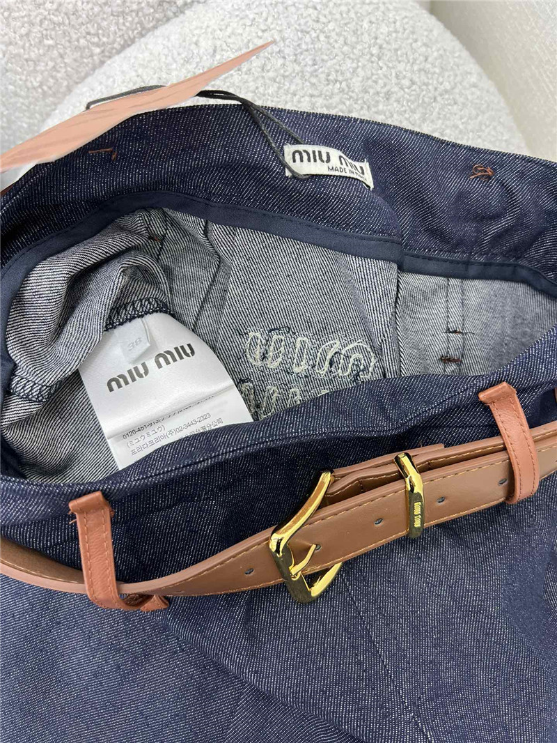 M1um1u new midi skirt with leather trim replica clothes