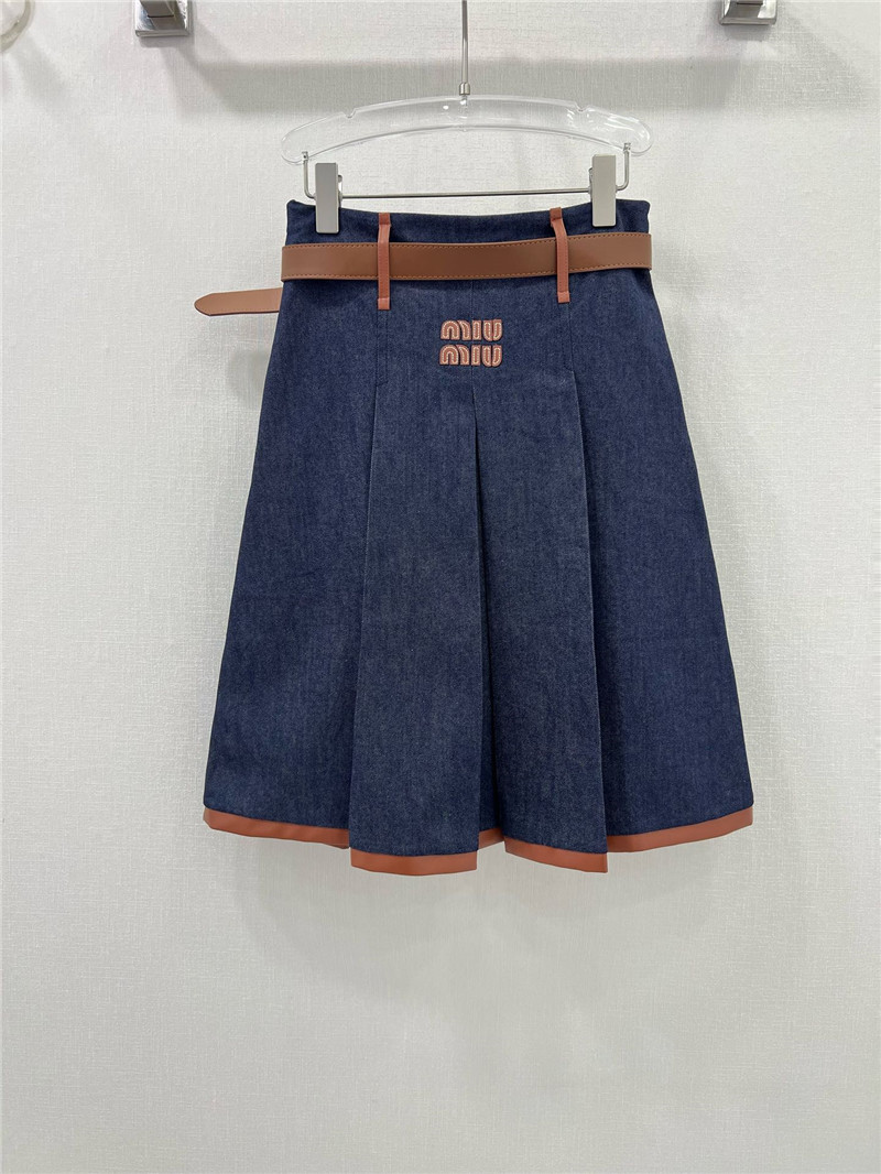 M1um1u new midi skirt with leather trim replica clothes