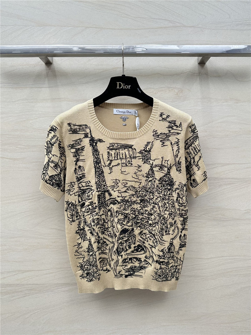 D10r graffiti embroidered short-sleeved top replica clothing