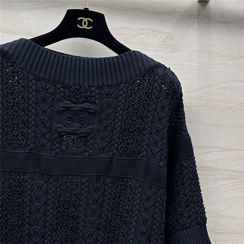Ch**el logo wool short sleeve sweater navy