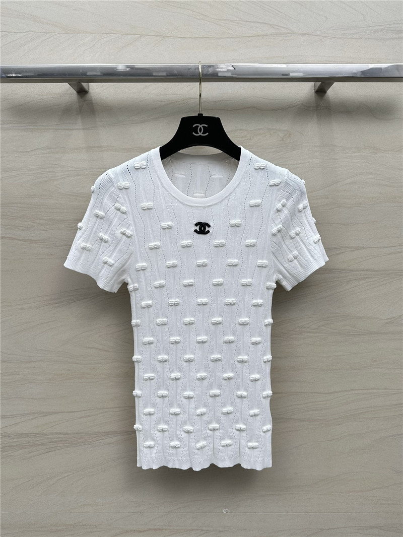 Ch**el embossed bow knitted top replica clothes