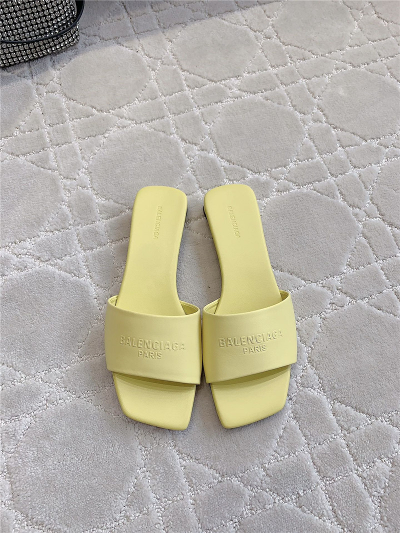 Ba1en*iaga duty free leather logo slide sandals in yellow
