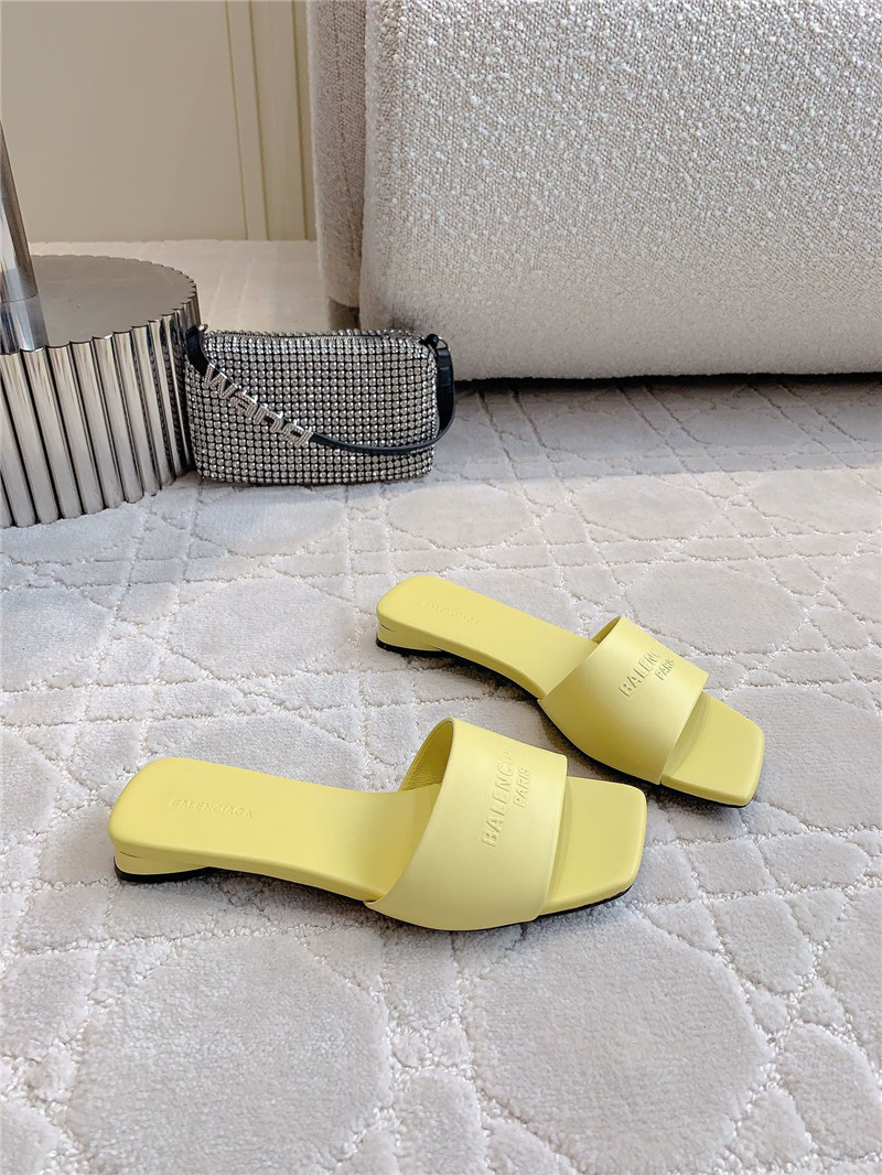 Ba1en*iaga duty free leather logo slide sandals in yellow