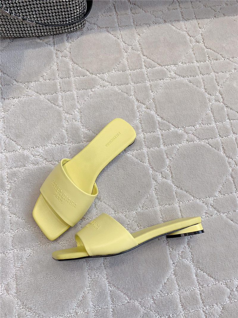 Ba1en*iaga duty free leather logo slide sandals in yellow