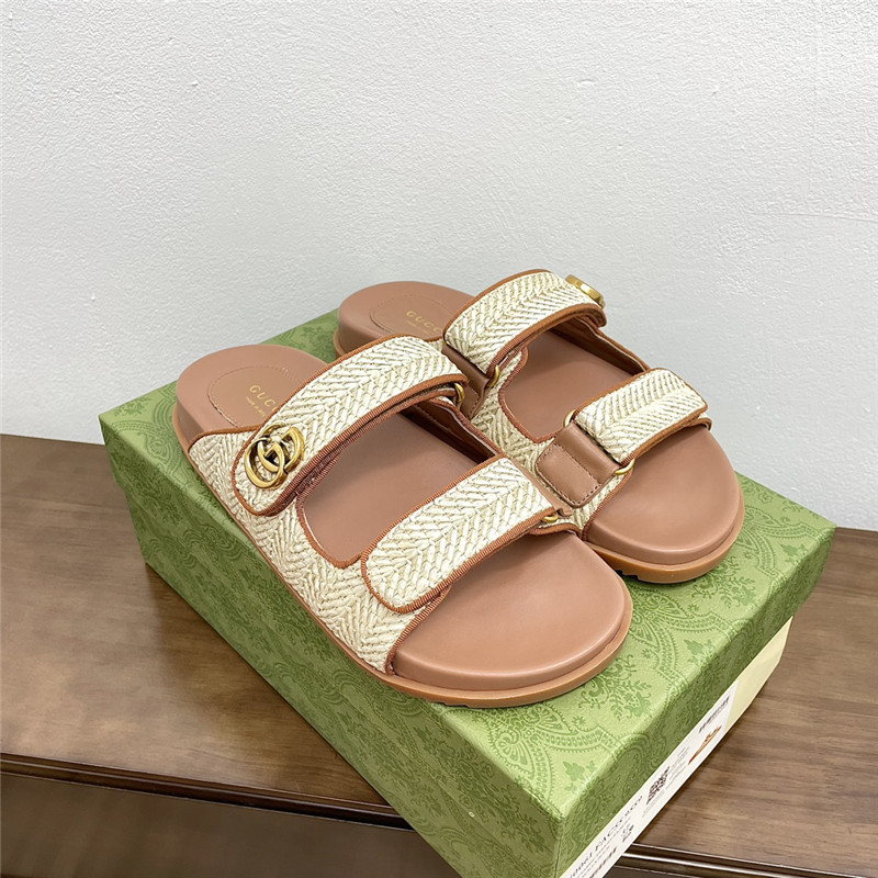 Gucci GG Canvas Crystal-Embellished Sandals in Beige