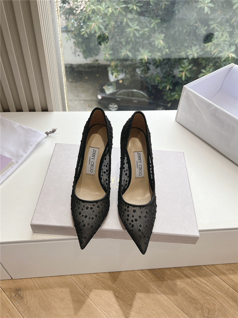 J1m*y Ch00 black mesh pumps with dégradé crystals