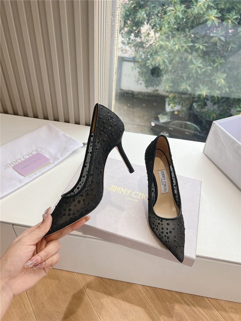 J1m*y Ch00 black mesh pumps with dégradé crystals