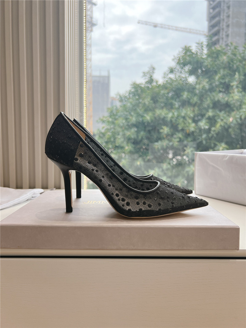J1m*y Ch00 black mesh pumps with dégradé crystals