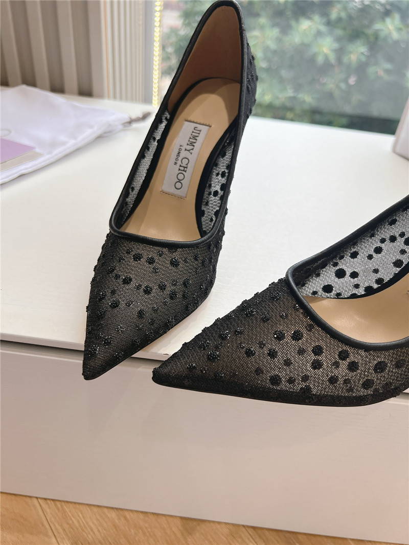 J1m*y Ch00 black mesh pumps with dégradé crystals