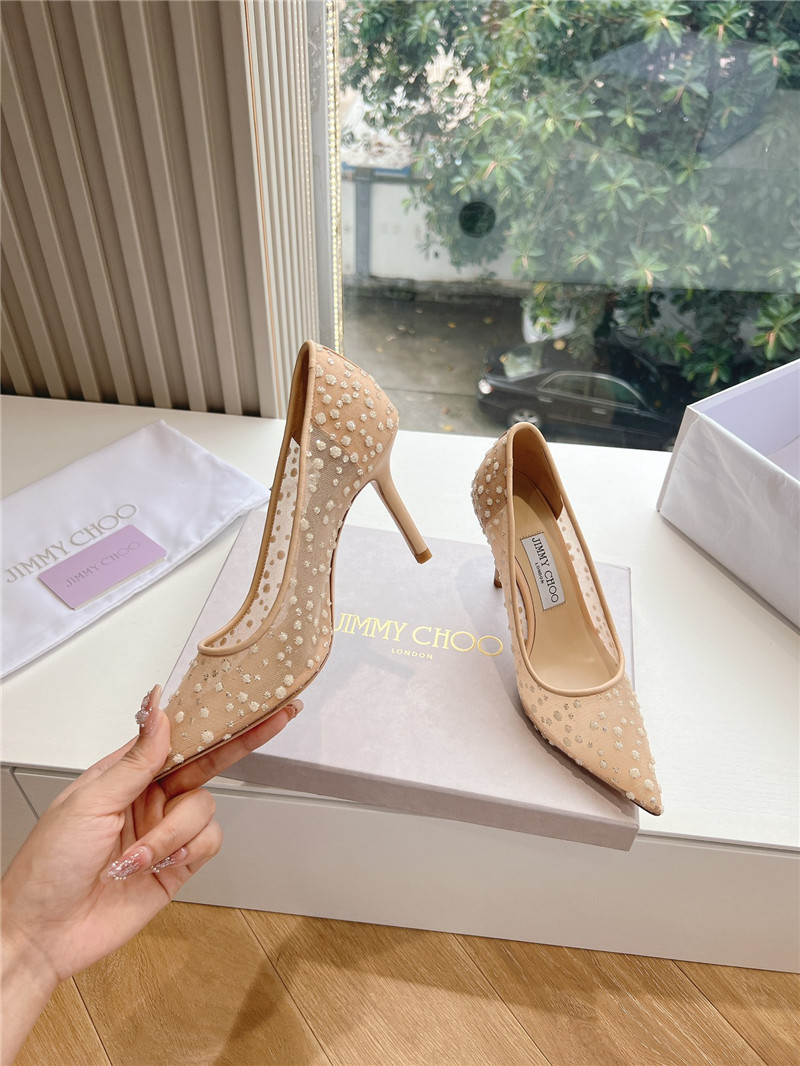 J1m*y Ch00 brown mesh pumps with dégradé crystals