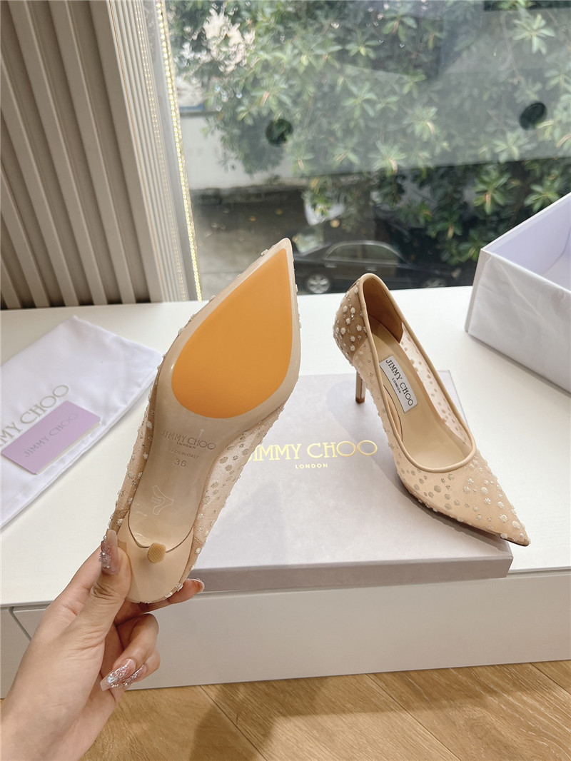 J1m*y Ch00 brown mesh pumps with dégradé crystals