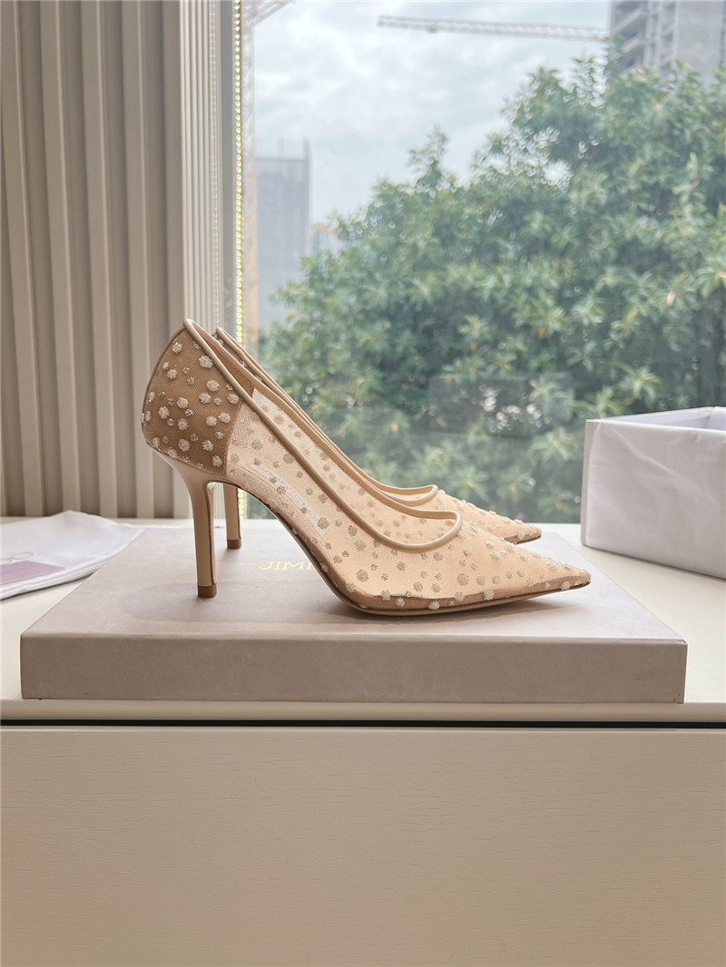 J1m*y Ch00 brown mesh pumps with dégradé crystals
