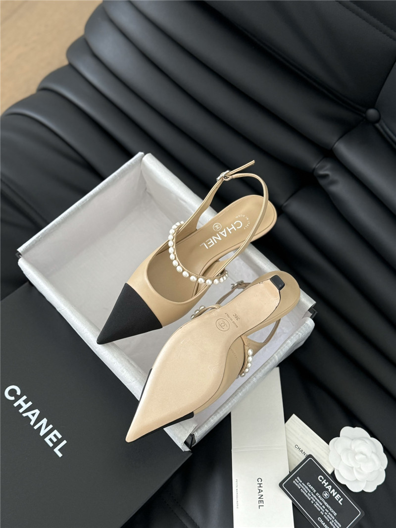 Ch**el kitten heel slingback mules