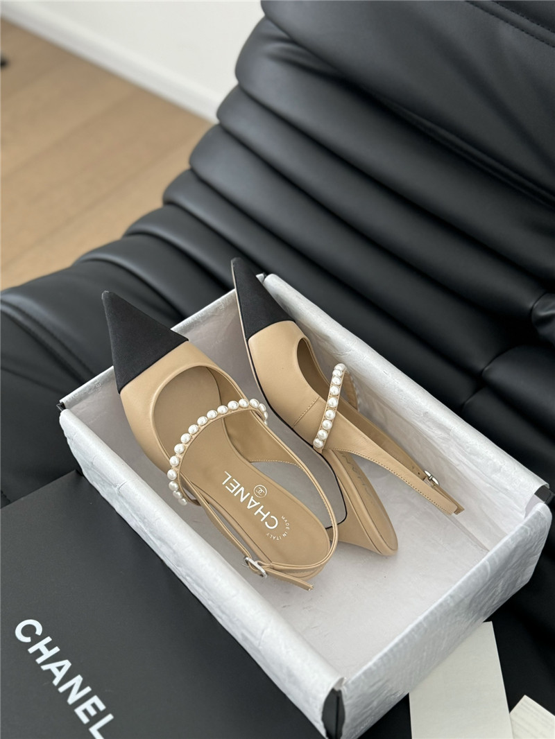 Ch**el kitten heel slingback mules