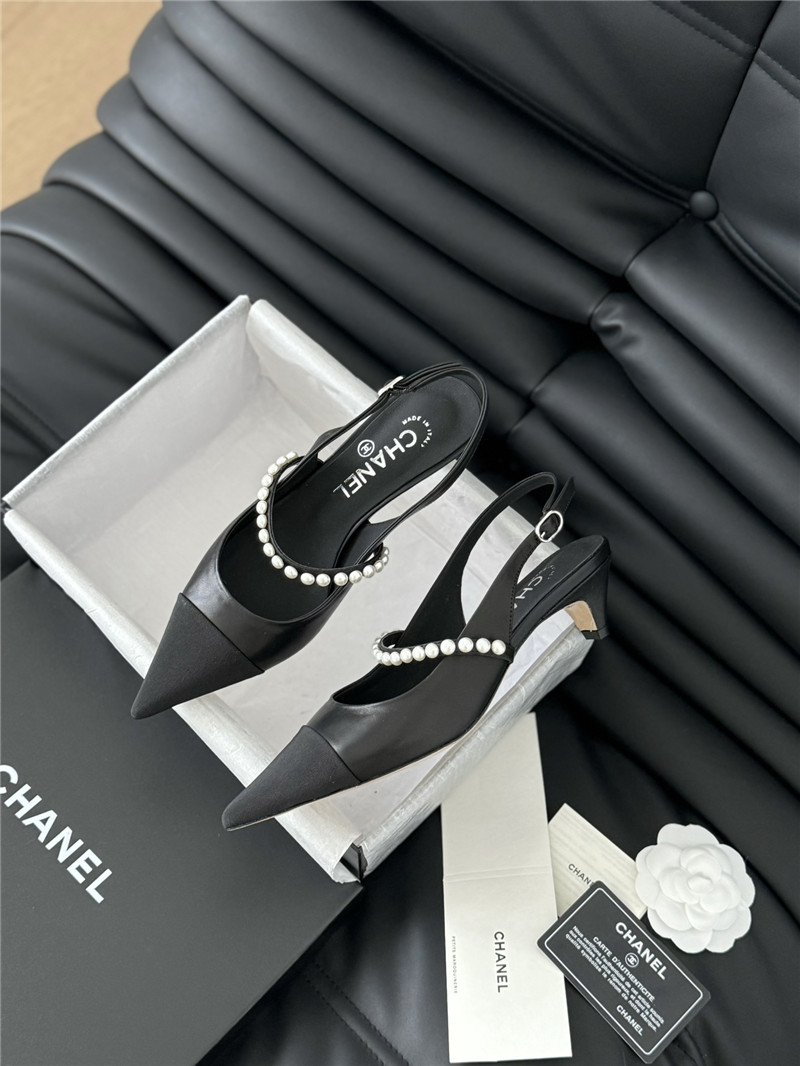 Ch**el black kitten heel slingback mules