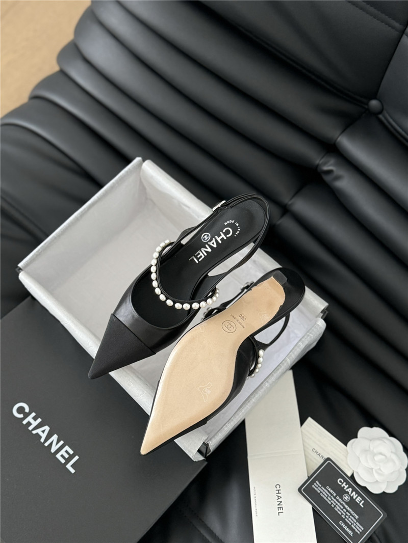 Ch**el black kitten heel slingback mules