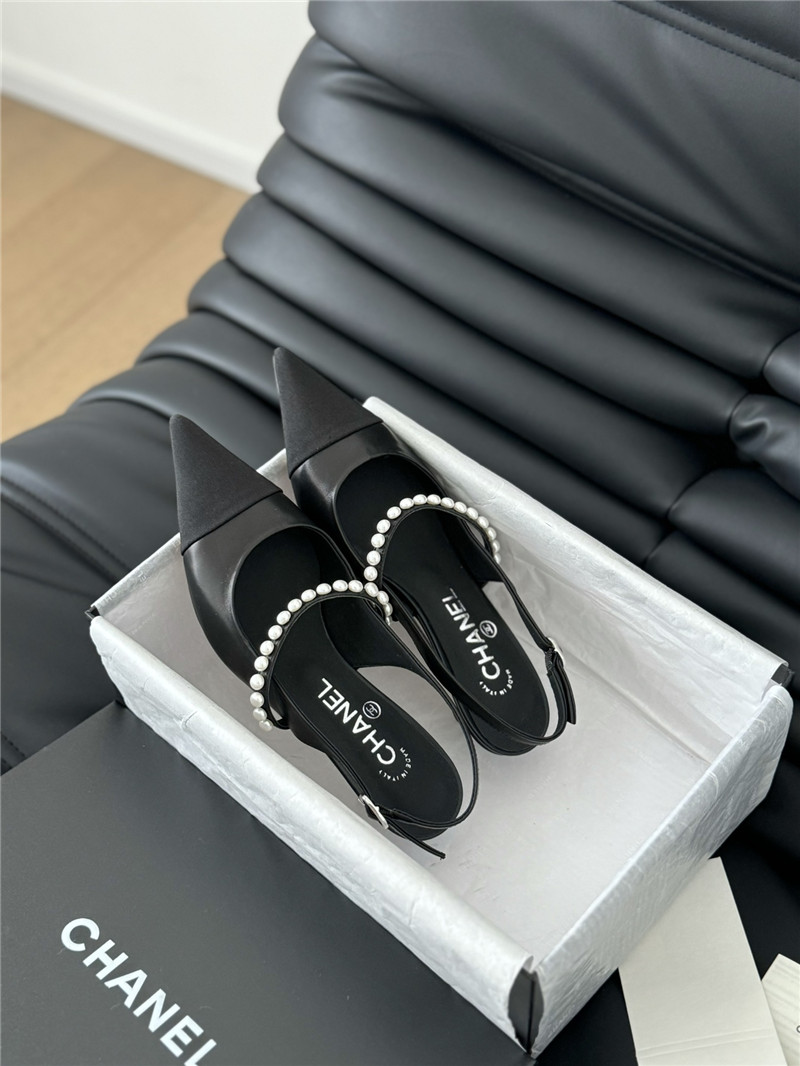 Ch**el black kitten heel slingback mules