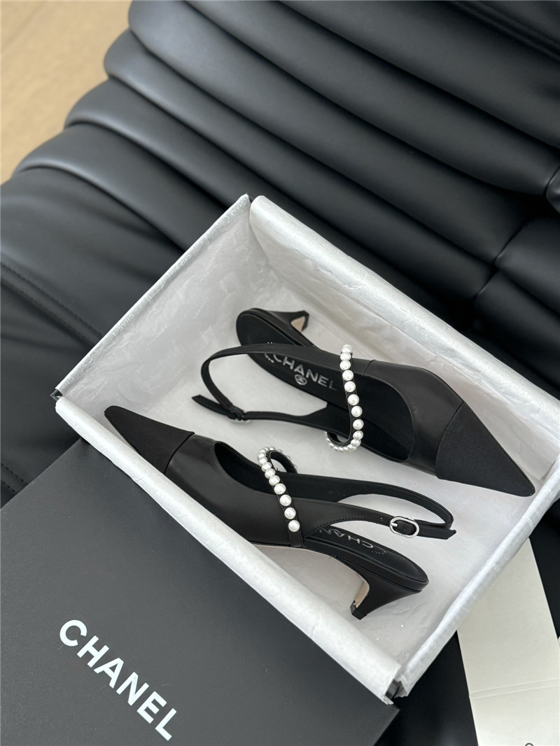 Ch**el black kitten heel slingback mules